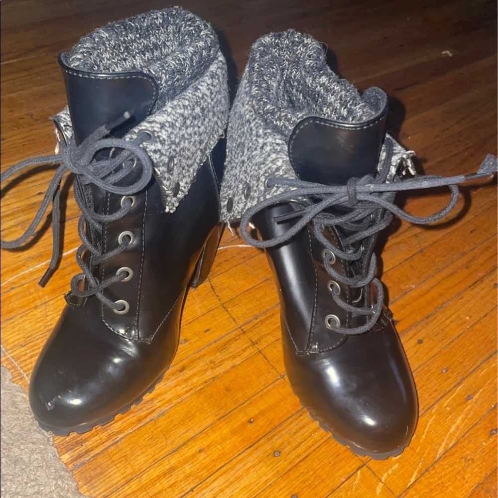 Black leather booties